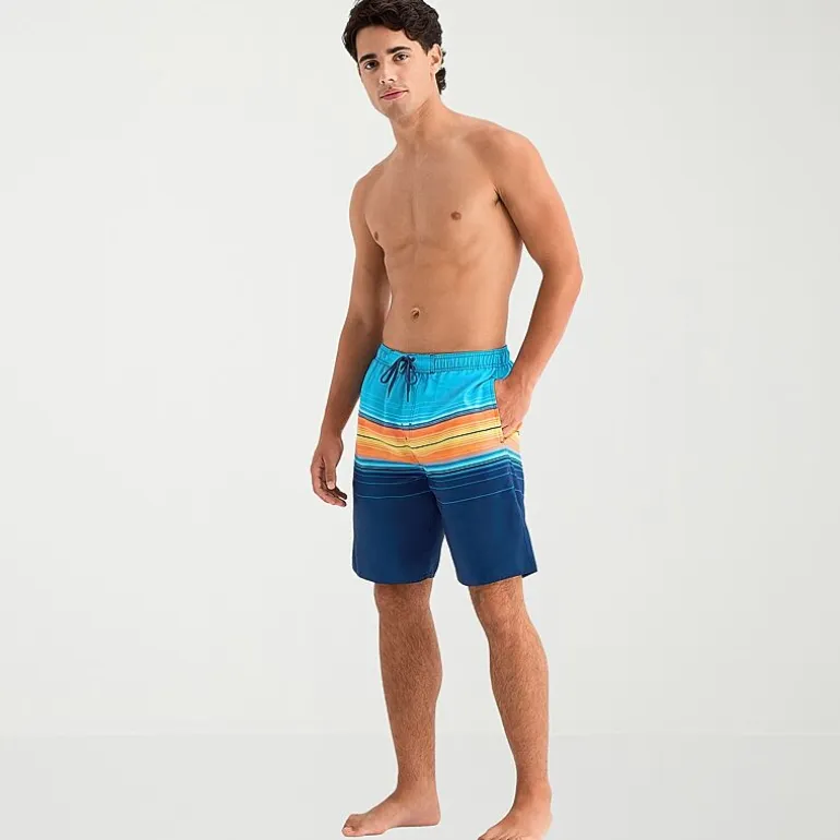 Burnside Mens Drawstring Waist 8" Striped Swim Trunks