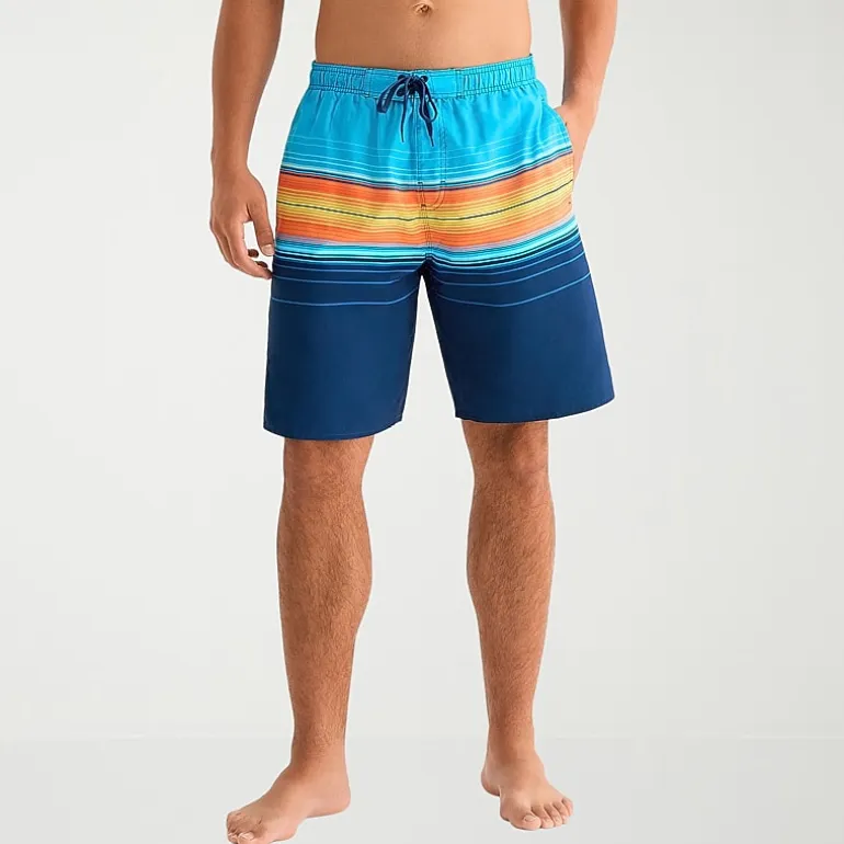 Burnside Mens Drawstring Waist 8" Striped Swim Trunks