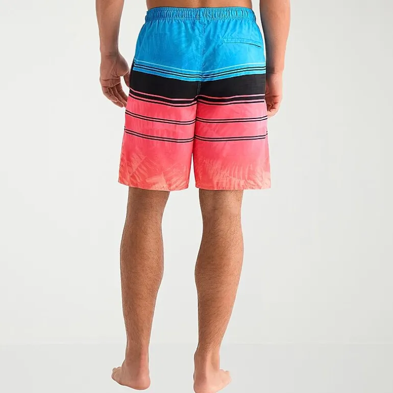 Burnside Mens Drawstring Waist 8" Striped Swim Trunks