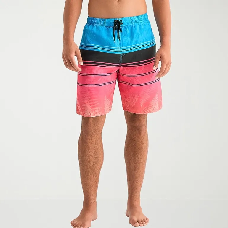 Burnside Mens Drawstring Waist 8" Striped Swim Trunks