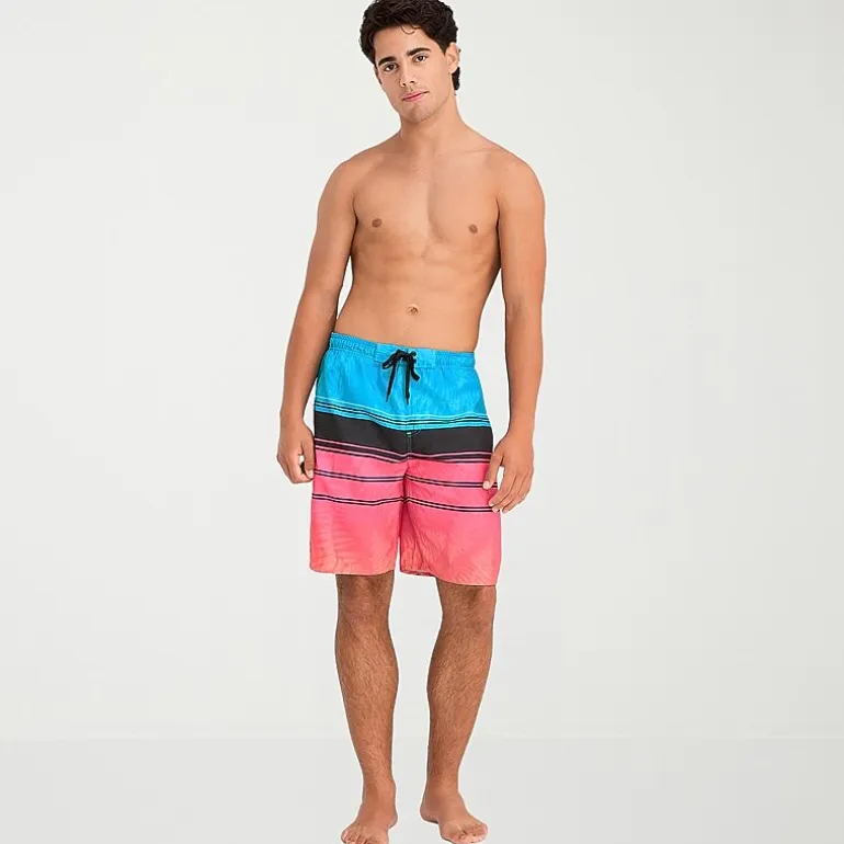 Burnside Mens Drawstring Waist 8" Striped Swim Trunks