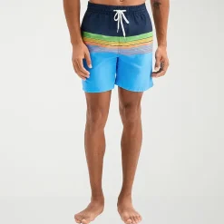 Burnside Mens Drawstring Waist 6" Striped Swim Trunks