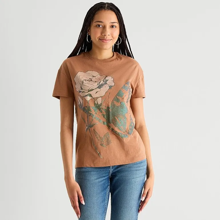 Butterfly Boyfriend Tee Womens Juniors Crew Neck Short Sleeve Loose Fit Graphic T-Shirt