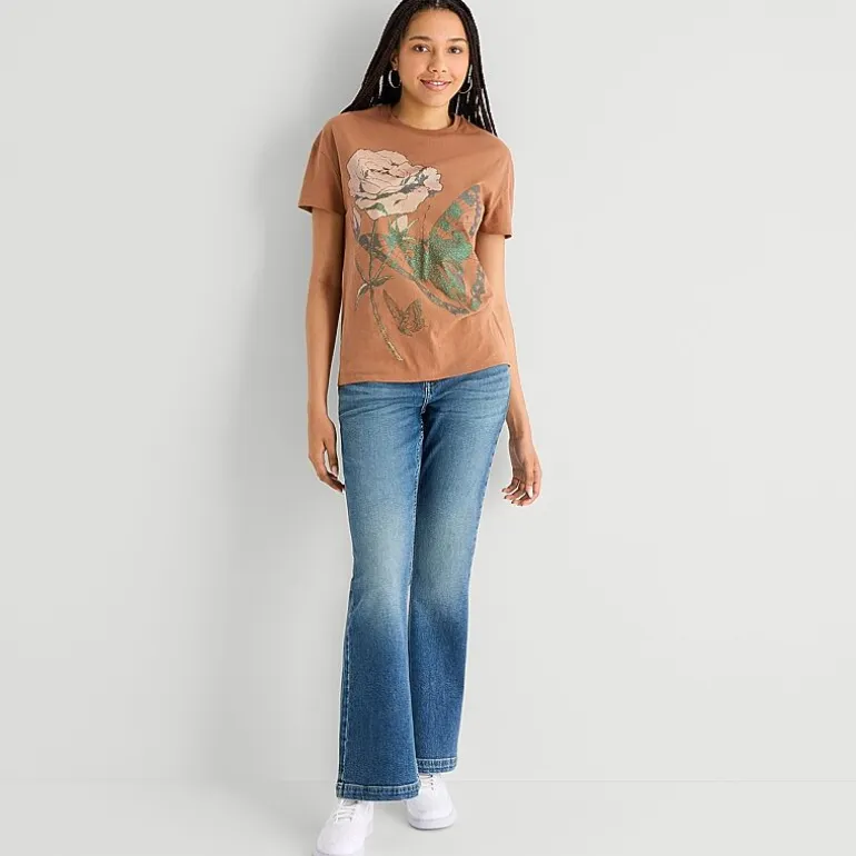 Butterfly Boyfriend Tee Womens Juniors Crew Neck Short Sleeve Loose Fit Graphic T-Shirt