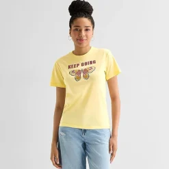 Butterfly Keep Going Boyfriend Tee Womens Juniors Crew Neck Short Sleeve Regular Fit Graphic T-Shirt