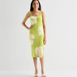 by&by Womens Juniors Sleeveless Leaf Midi Sweater Dress
