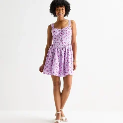by&by Womens Juniors Sweetheart Neck Sleeveless Floral Fit + Flare Dress