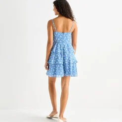 by&by Womens Juniors V Neck Short Sleeve Floral Fit + Flare Dress