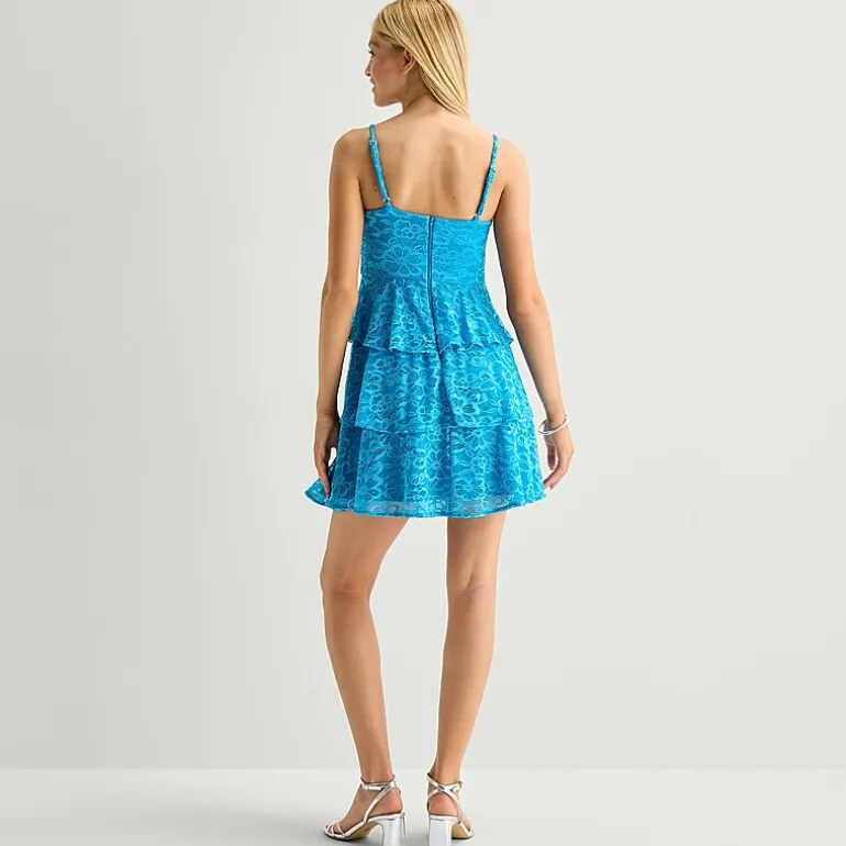 by&by Womens Juniors V Neck Short Sleeve Fit + Flare Dress