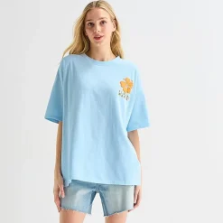 California Flower Market Oversized Tee Womens Juniors Crew Neck Short Sleeve Regular Fit Graphic T-Shirt