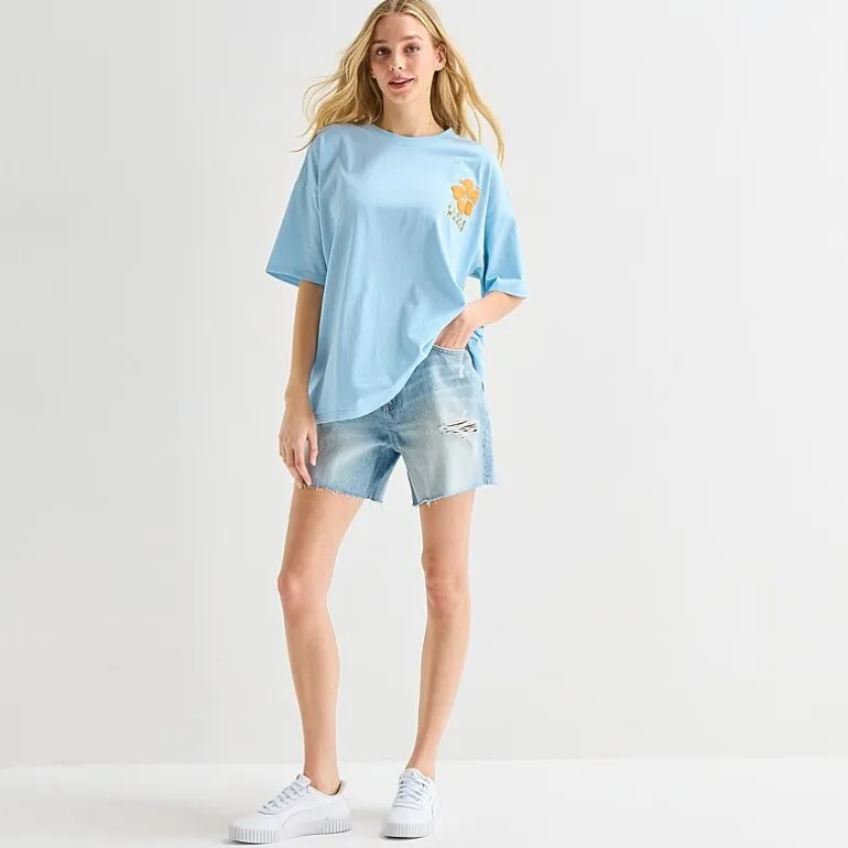 California Flower Market Oversized Tee Womens Juniors Crew Neck Short Sleeve Regular Fit Graphic T-Shirt
