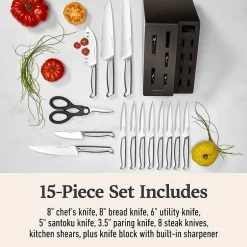 Calphalon Stainless Steel 15-pc. with Sharpin Edgetech Knife Block Set