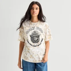 Camo Smokey Bear Oversized Tee Womens Juniors Crew Neck Short Sleeve Oversized Graphic T-Shirt