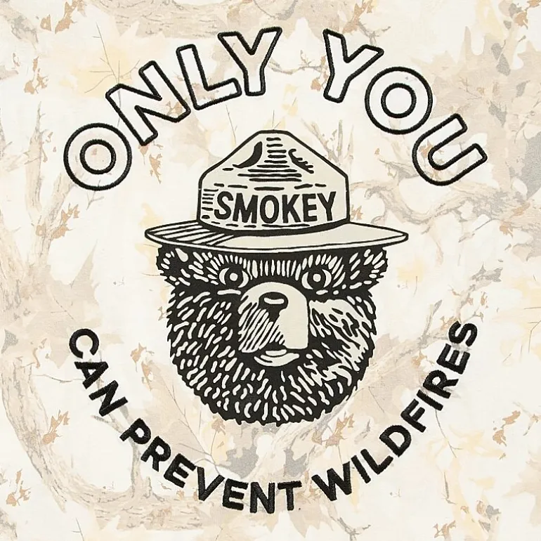 Camo Smokey Bear Oversized Tee Womens Juniors Crew Neck Short Sleeve Oversized Graphic T-Shirt