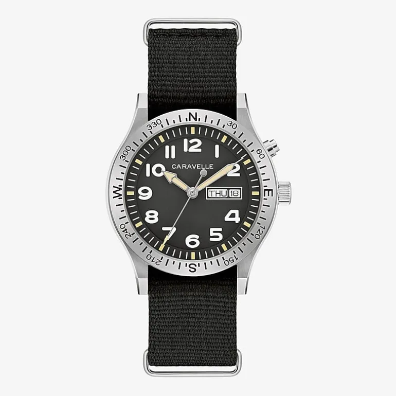 Caravelle Designed By Bulova Mens Black Strap Watch 43c125