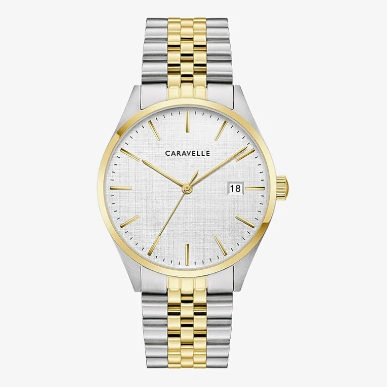 Caravelle Designed By Bulova Mens Two Tone Stainless Steel Bracelet Watch 45b163