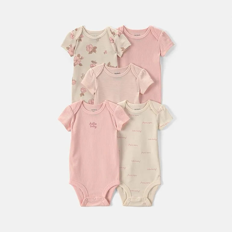 Carter's Baby Girls Crew Neck Short Sleeve Rib 5-pc. Bodysuit