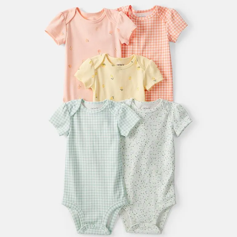 Carter's Baby Girls Round Neck Short Sleeve Rib Knit 5-pc. Bodysuit