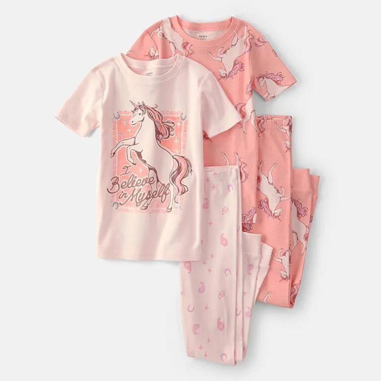 Carter's Little & Big Kid Girls Crew Neck Short Sleeve 4-pc. Pajama Set