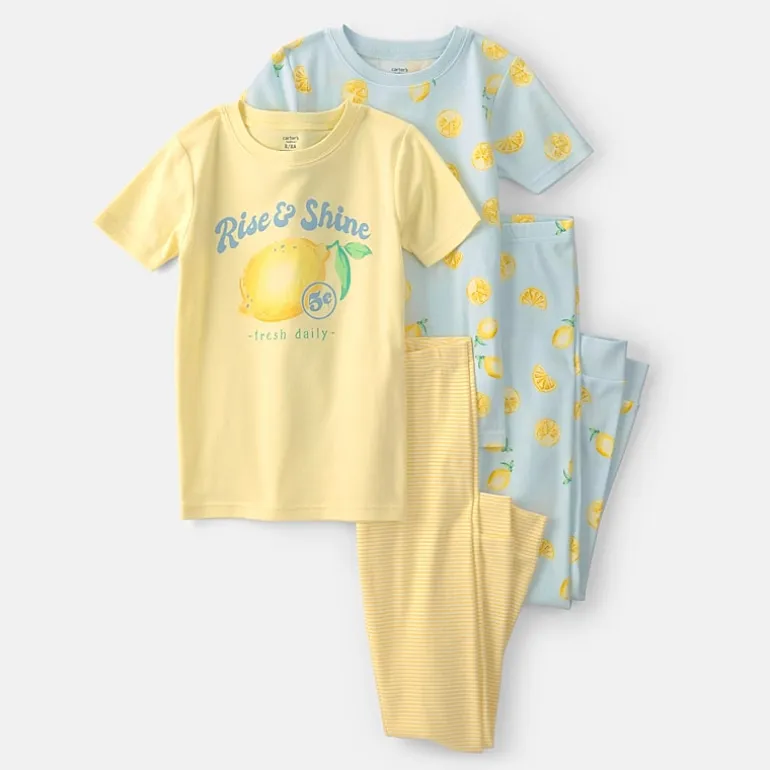 Carter's Little & Big Kid Girls Rib Crew Neck Short Sleeve 4-pc. Pajama Set