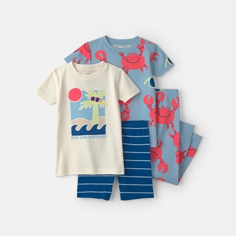 Carter's Toddler Boys Rib Crew Neck Short Sleeve 4-pc. Pajama Set