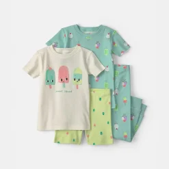 Carter's Toddler Girls Rib Crew Neck Short Sleeve 4-pc. Pajama Set
