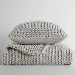 Casual Comfort Chunky Knit Blanket and Pillow Set