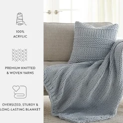 Casual Comfort Chunky Knit Blanket and Pillow Set