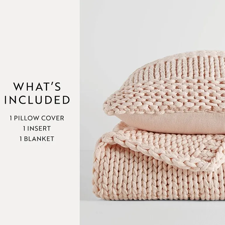 Casual Comfort Chunky Knit Blanket and Pillow Set