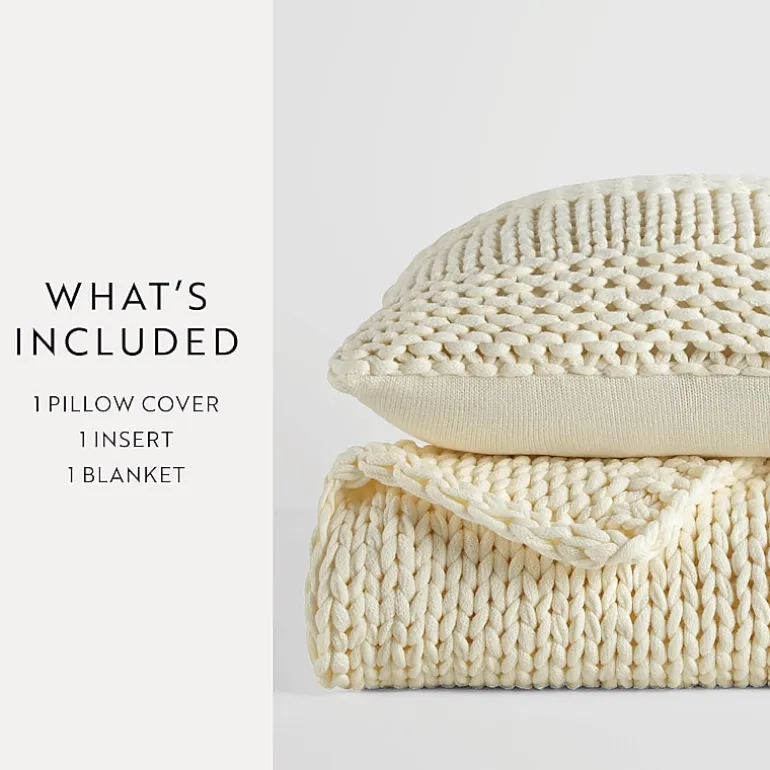 Casual Comfort Chunky Knit Blanket and Pillow Set