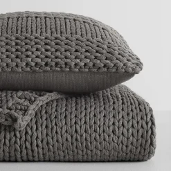 Casual Comfort Chunky Knit Blanket and Pillow Set
