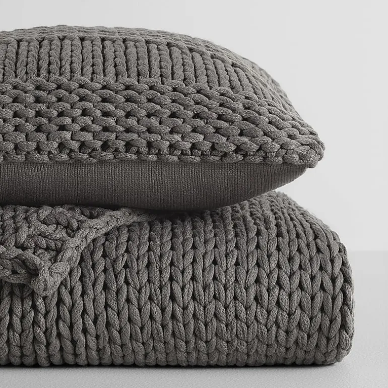 Casual Comfort Chunky Knit Blanket and Pillow Set