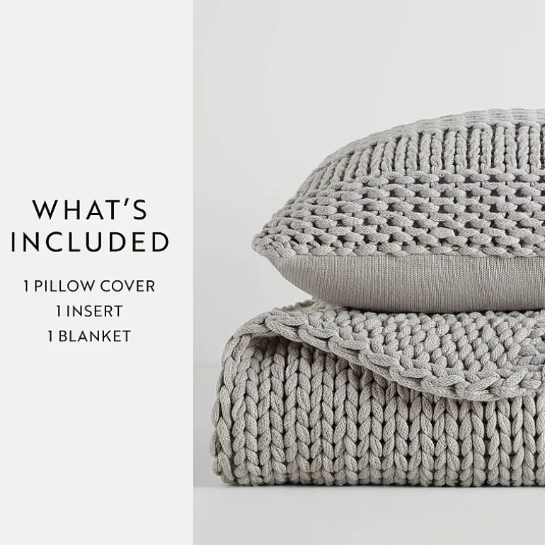 Casual Comfort Chunky Knit Blanket and Pillow Set