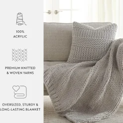 Casual Comfort Chunky Knit Blanket and Pillow Set