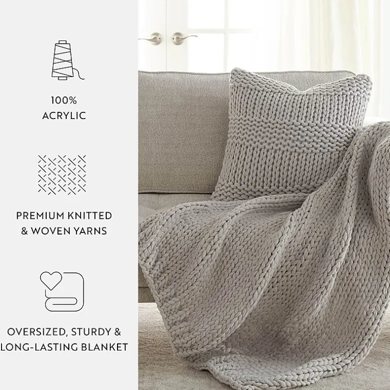Casual Comfort Chunky Knit Blanket and Pillow Set