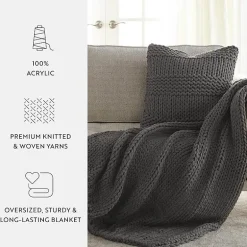 Casual Comfort Chunky Knit Blanket and Pillow Set
