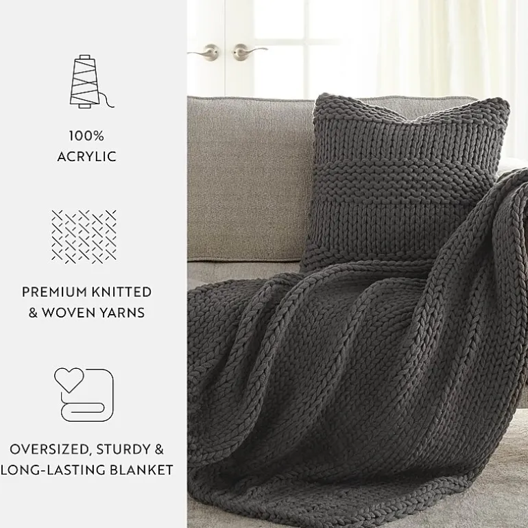 Casual Comfort Chunky Knit Blanket and Pillow Set