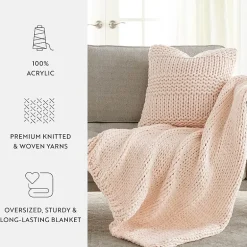 Casual Comfort Chunky Knit Blanket and Pillow Set