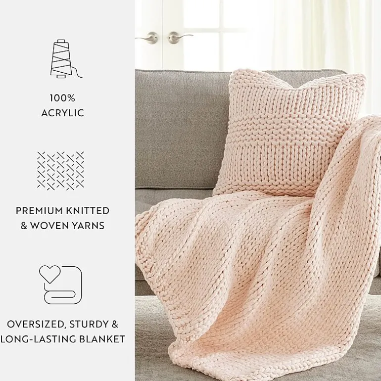 Casual Comfort Chunky Knit Blanket and Pillow Set