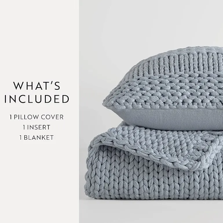 Casual Comfort Chunky Knit Blanket and Pillow Set
