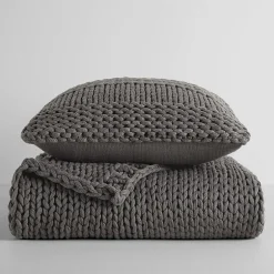 Casual Comfort Chunky Knit Blanket and Pillow Set