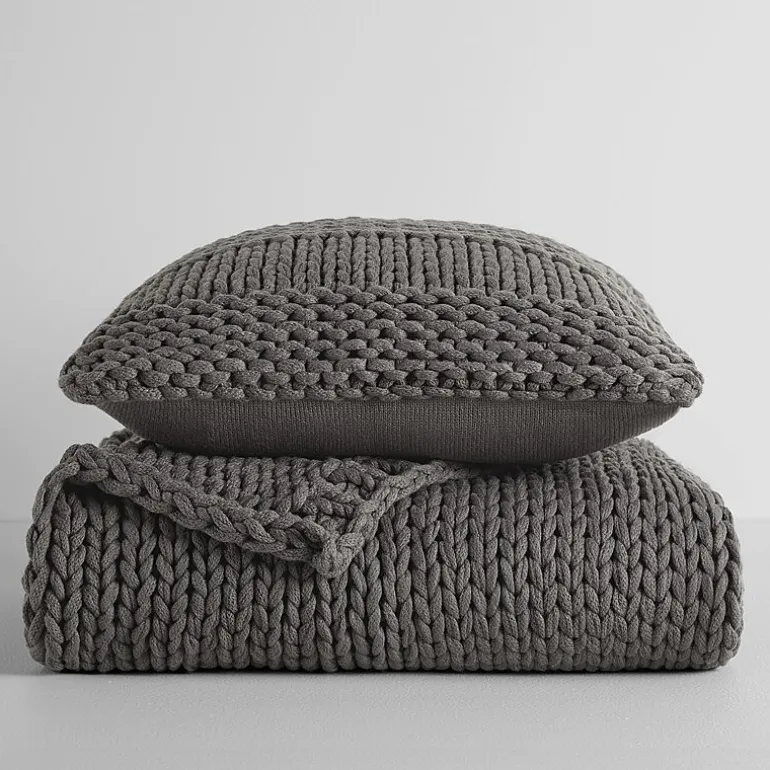 Casual Comfort Chunky Knit Blanket and Pillow Set