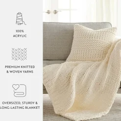 Casual Comfort Chunky Knit Blanket and Pillow Set