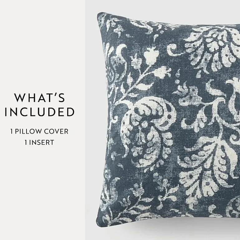 Casual Comfort Distressed Floral Cotton Square Throw Pillow