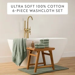 Casual Comfort Essential 6-Piece 100% Cotton Ultra Soft Washcloth Towel Set