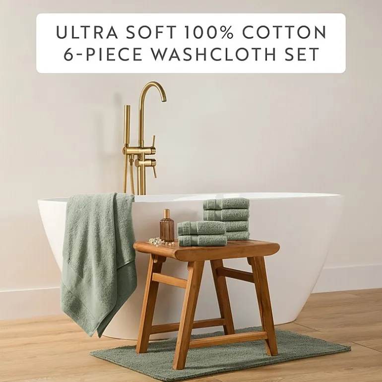 Casual Comfort Essential 6-Piece 100% Cotton Ultra Soft Washcloth Towel Set