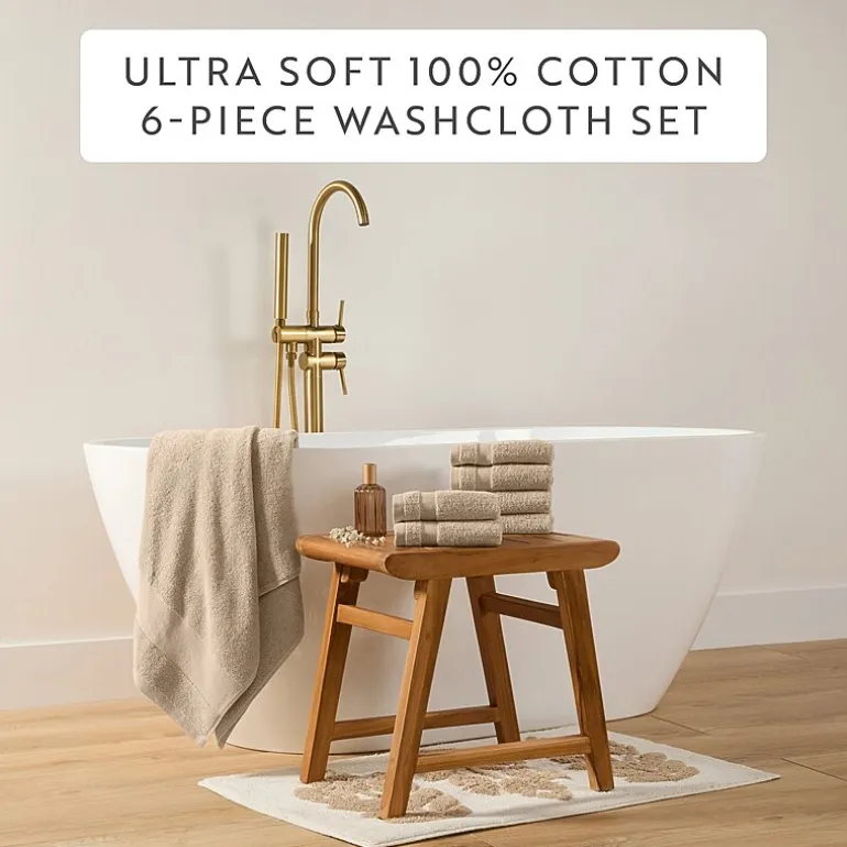 Casual Comfort Essential 6-Piece 100% Cotton Ultra Soft Washcloth Towel Set