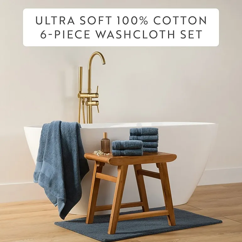 Casual Comfort Essential 6-Piece 100% Cotton Ultra Soft Washcloth Towel Set