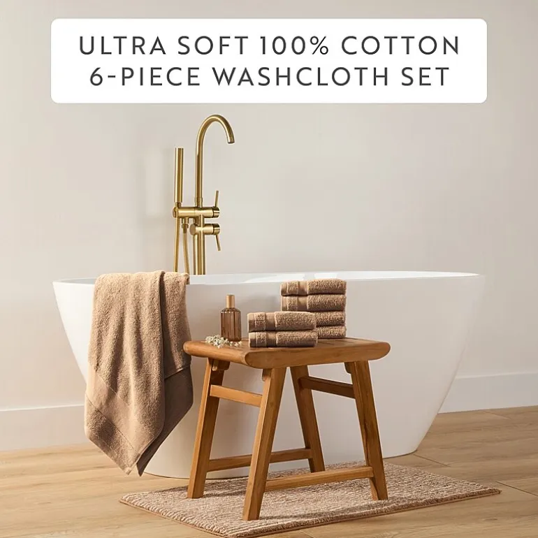 Casual Comfort Essential 6-Piece 100% Cotton Ultra Soft Washcloth Towel Set