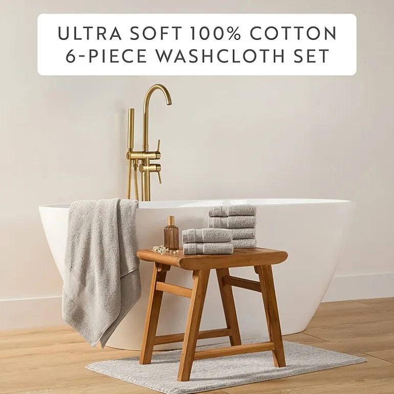 Casual Comfort Essential 6-Piece 100% Cotton Ultra Soft Washcloth Towel Set